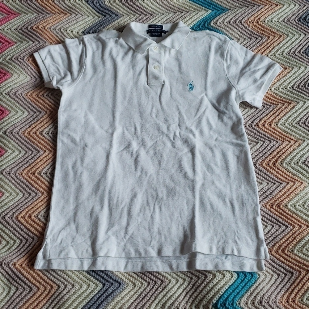 Ralph Lauren Classic Fit short sleeve Polo White with light blue logo medium